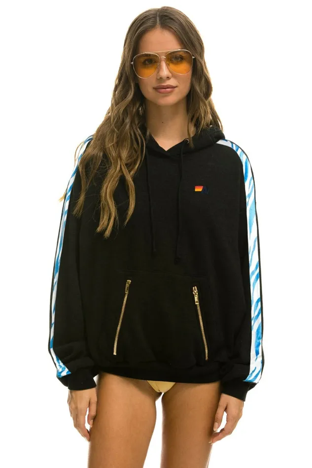 Women TIGER STRIPE RELAXED PULLOVER HOODIE 8211 BLACK BLUE TIGER Aviator Nation Hoodies Women TIGER STRIPE RELAXED PULLOVER HOODIE 8211 BLACK BLUE TIGER Aviator Nation Hoodies