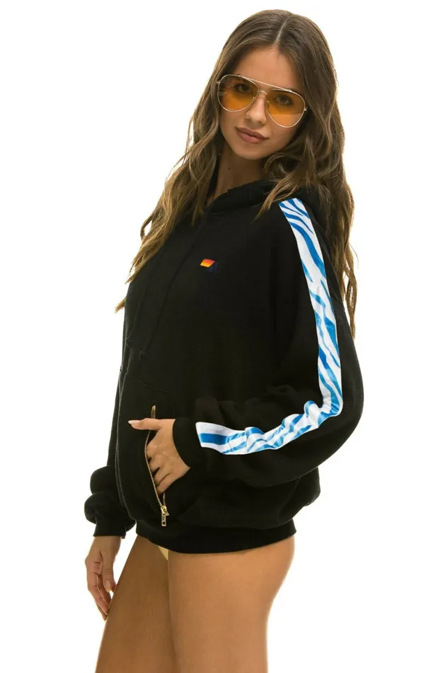 Women TIGER STRIPE RELAXED PULLOVER HOODIE 8211 BLACK BLUE TIGER Aviator Nation Hoodies Women TIGER STRIPE RELAXED PULLOVER HOODIE 8211 BLACK BLUE TIGER Aviator Nation Hoodies