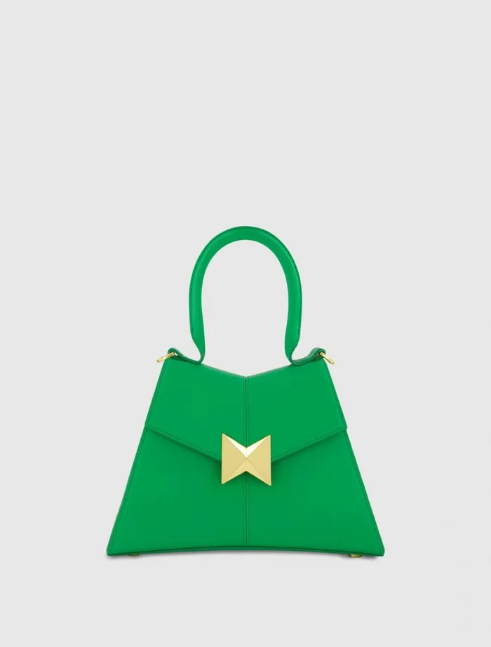 Women Top Handle Bags Mac Duggal Angular Small Green Leather Handbag With Gold Hardware Spring Green