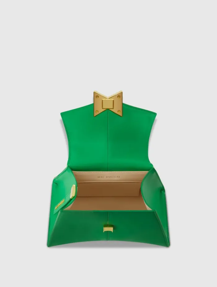 Women Top Handle Bags Mac Duggal Angular Small Green Leather Handbag With Gold Hardware Spring Green