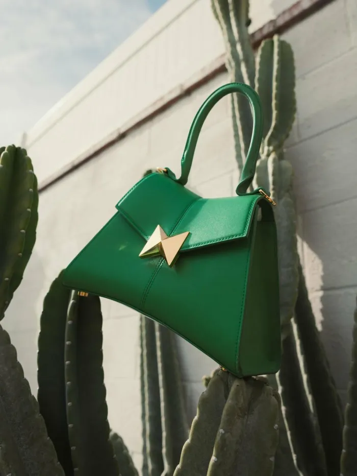 Women Top Handle Bags Mac Duggal Angular Small Green Leather Handbag With Gold Hardware Spring Green