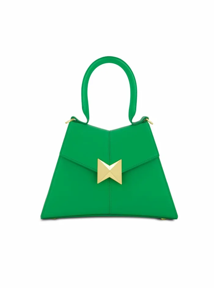 Women Top Handle Bags Mac Duggal Angular Small Green Leather Handbag With Gold Hardware Spring Green