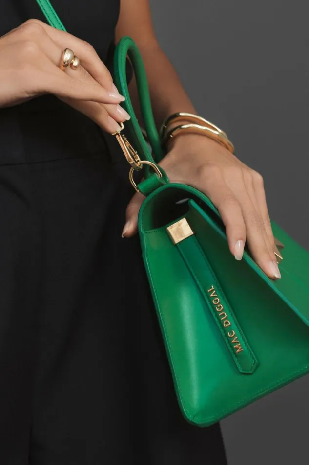 Women Top Handle Bags Mac Duggal Angular Small Green Leather Handbag With Gold Hardware Spring Green