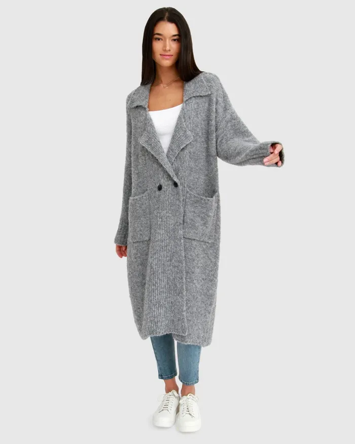 Women Tops Belle and Bloom Born To Run Sustainable Sweater Coat 8211 Grey