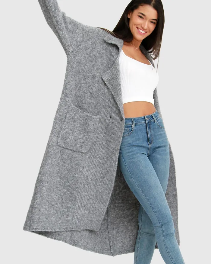 Women Tops Belle and Bloom Born To Run Sustainable Sweater Coat 8211 Grey