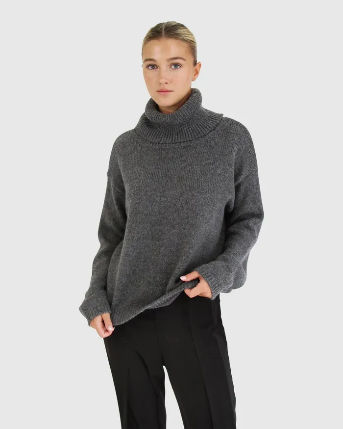 Women Tops Belle and Bloom Right Here Waiting Open Back Knit 8211 Charcoal