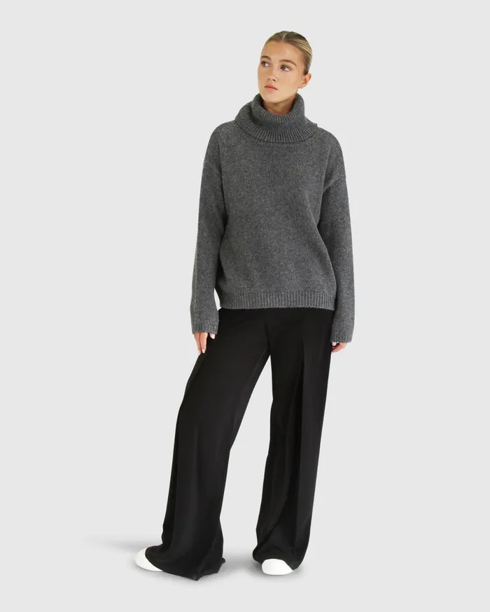 Women Tops Belle and Bloom Right Here Waiting Open Back Knit 8211 Charcoal