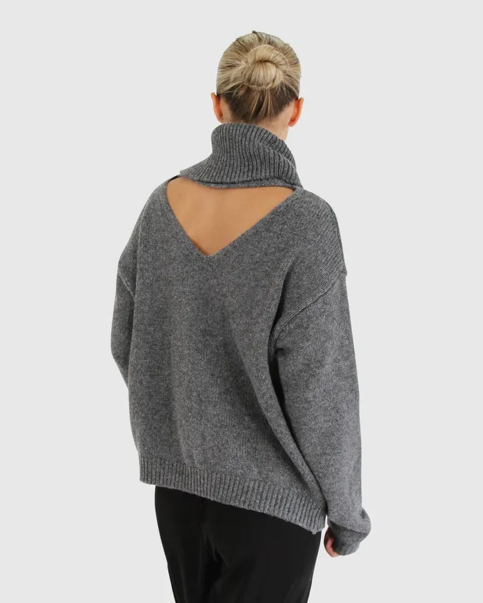 Women Tops Belle and Bloom Right Here Waiting Open Back Knit 8211 Charcoal