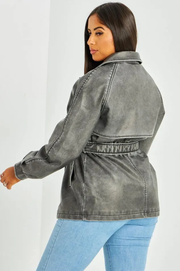 Women Trench Gris Fonc En Simili Cuir Chin Grey Brentiny Paris Coats