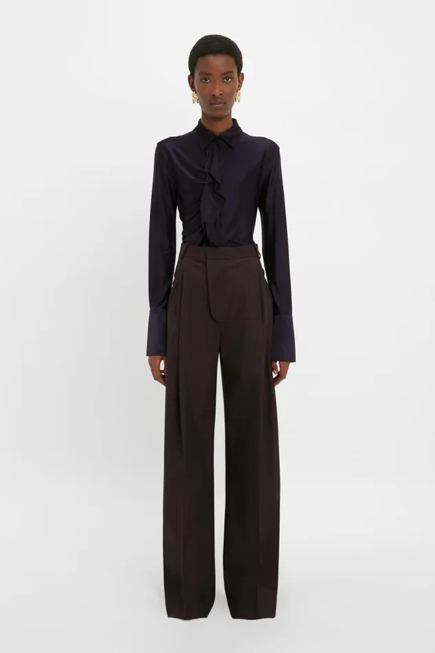 Women Trousers Victoria Beckham Wide Leg Trouser In Blackberry Azure