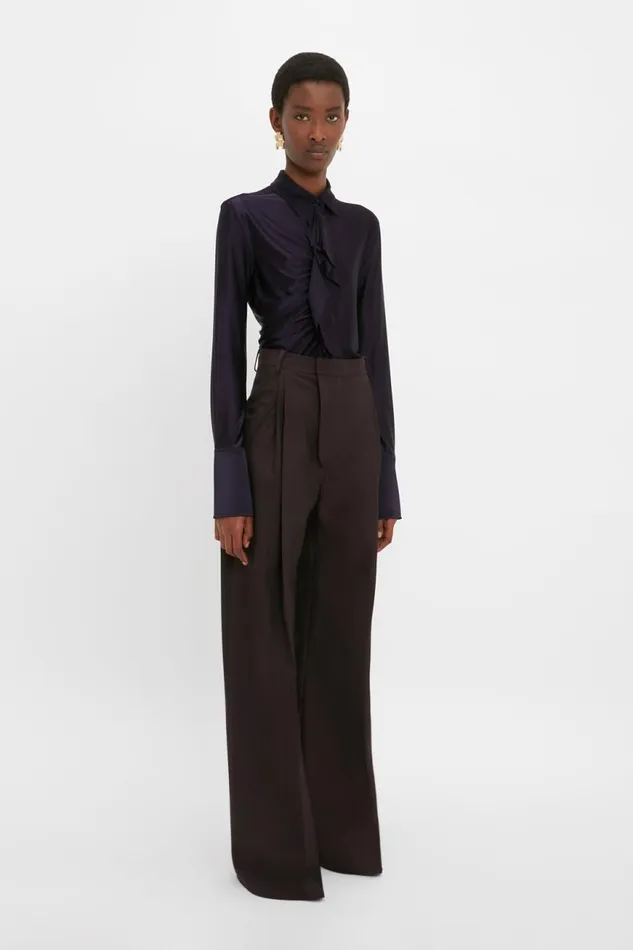 Women Trousers Victoria Beckham Wide Leg Trouser In Blackberry Azure