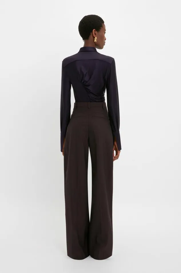 Women Trousers Victoria Beckham Wide Leg Trouser In Blackberry Azure