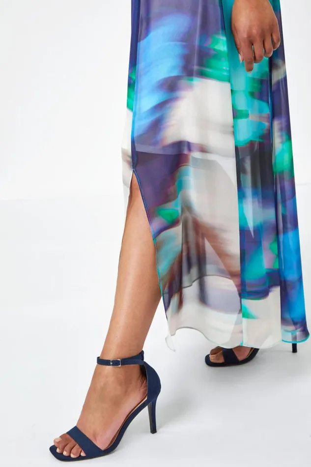 Women Turquoise Petite Abstract Print Maxi Dress Roman Dresses