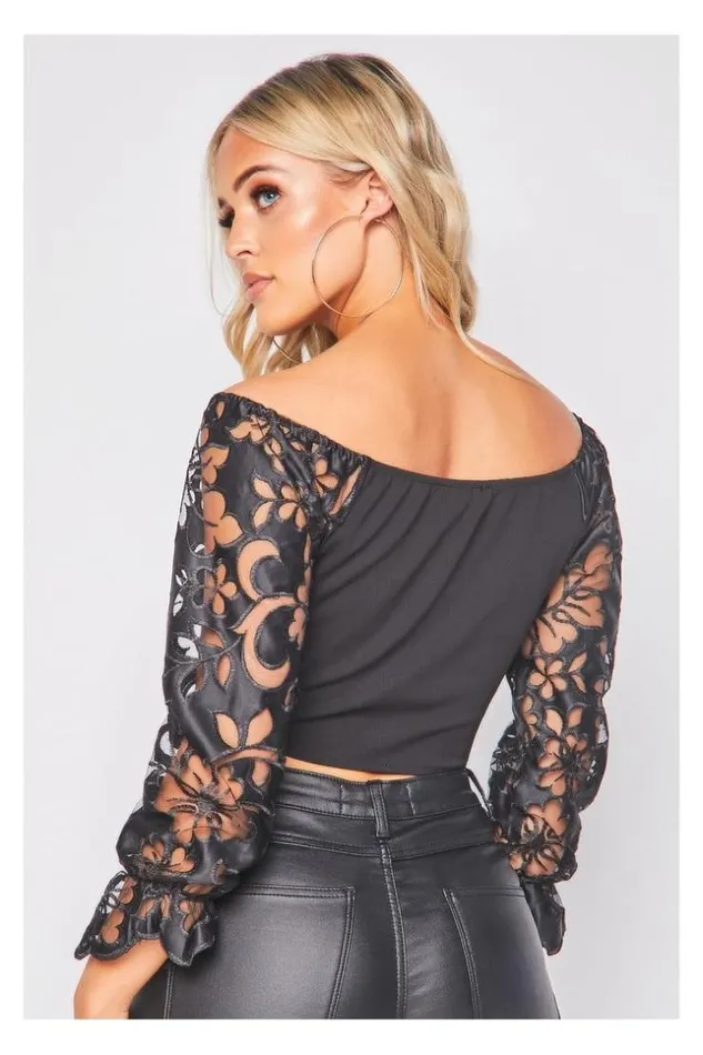 Women TwoMaterial Black Wrap Top Black Brentiny Paris Top And Tank Tops