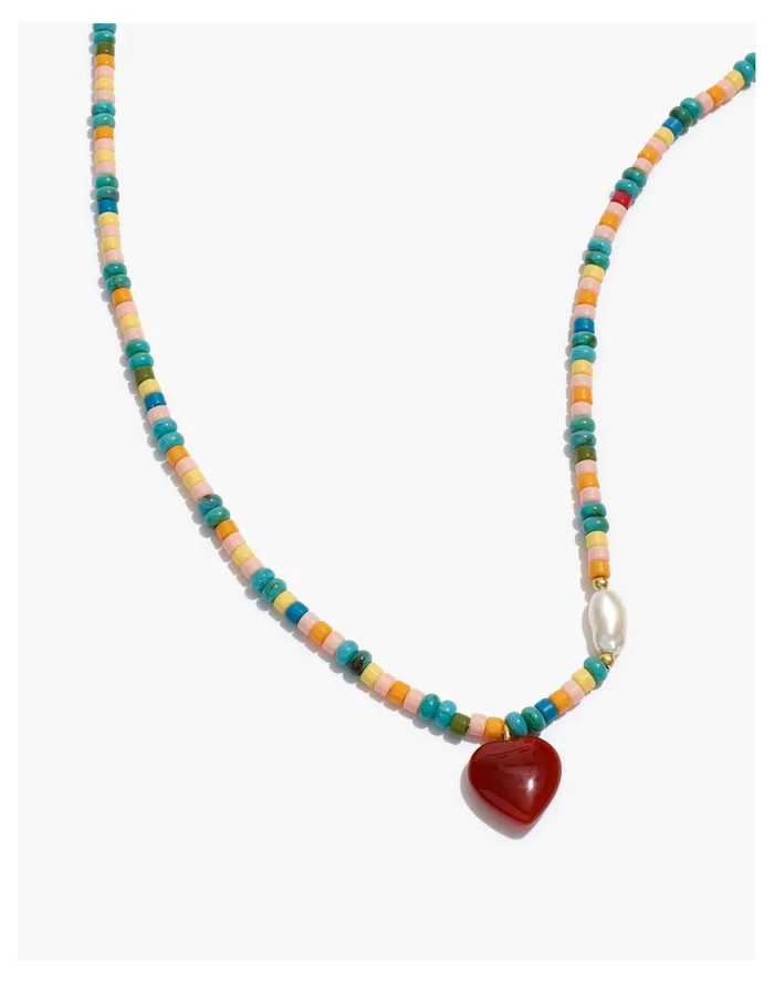 Women Upcycled Heart Beaded Necklace Etruscan Clay Madewell Necklaces