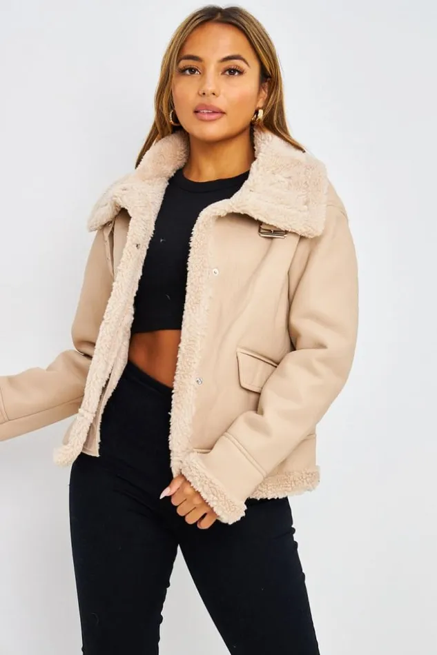 Women Veste Beige Aviateur Courte Beige Brentiny Paris Jackets