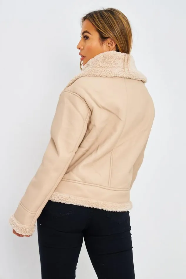 Women Veste Beige Aviateur Courte Beige Brentiny Paris Jackets