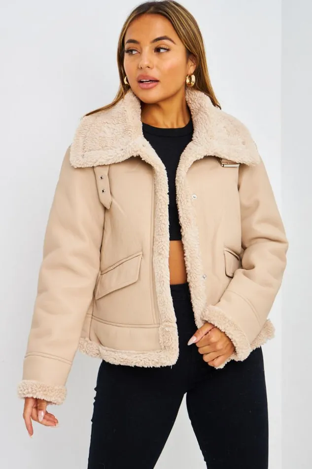 Women Veste Beige Aviateur Courte Beige Brentiny Paris Jackets
