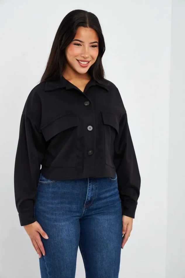 Women Veste Courte Noire En Sudine Black Brentiny Paris White Tops