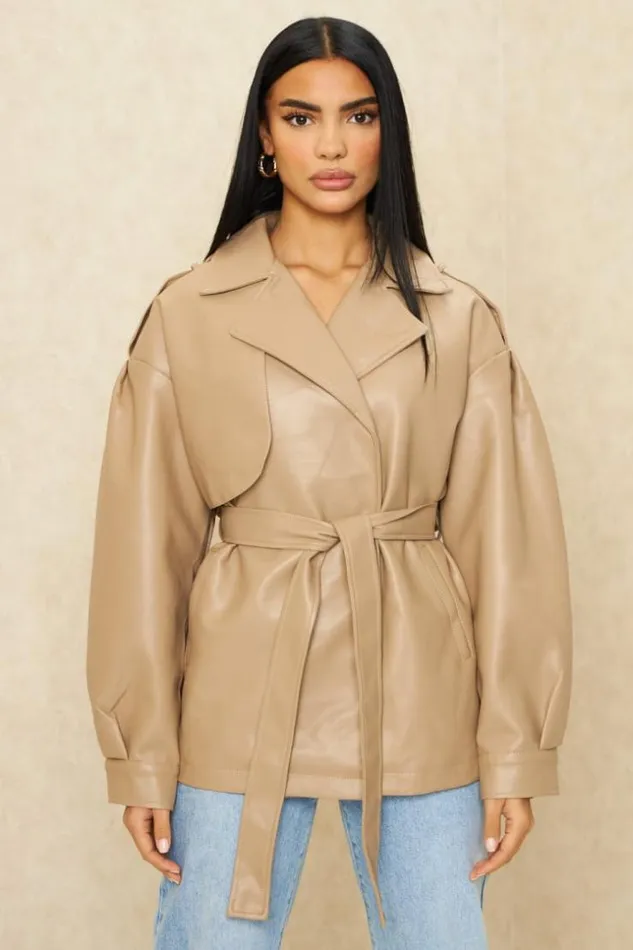 Women Veste En Simili Cuir Beige Fonc Darkbeige Brentiny Paris Jackets