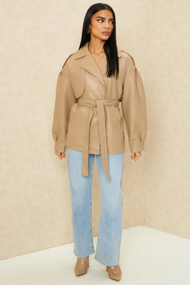 Women Veste En Simili Cuir Beige Fonc Darkbeige Brentiny Paris Jackets
