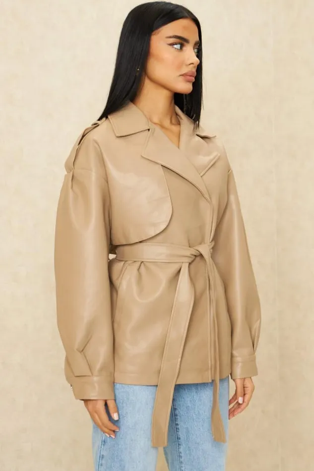 Women Veste En Simili Cuir Beige Fonc Darkbeige Brentiny Paris Jackets