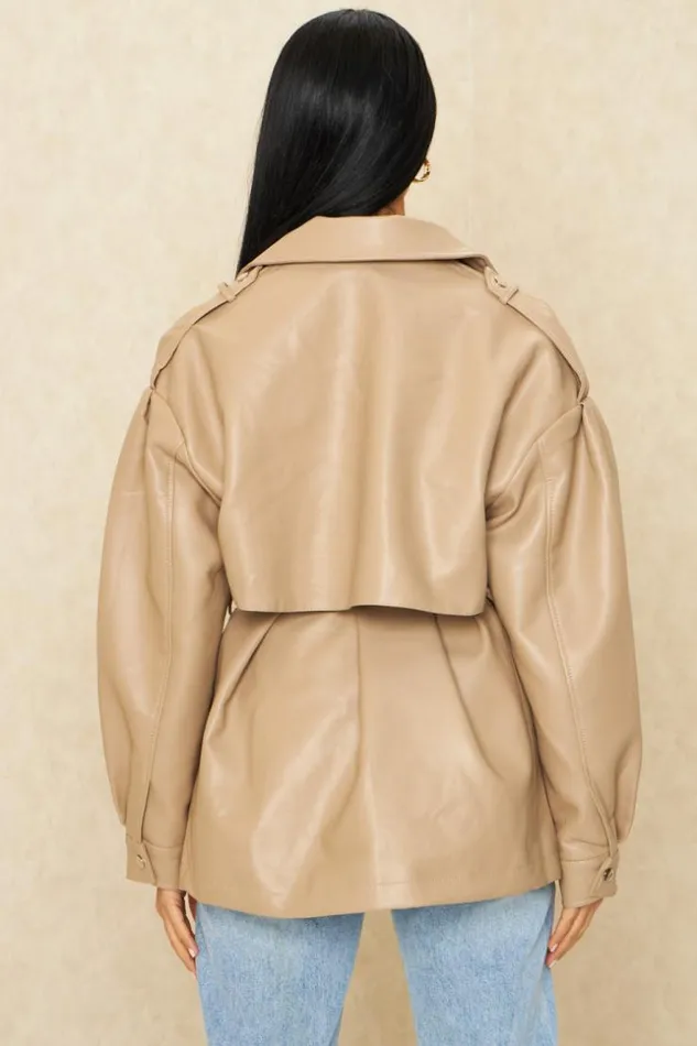 Women Veste En Simili Cuir Beige Fonc Darkbeige Brentiny Paris Jackets