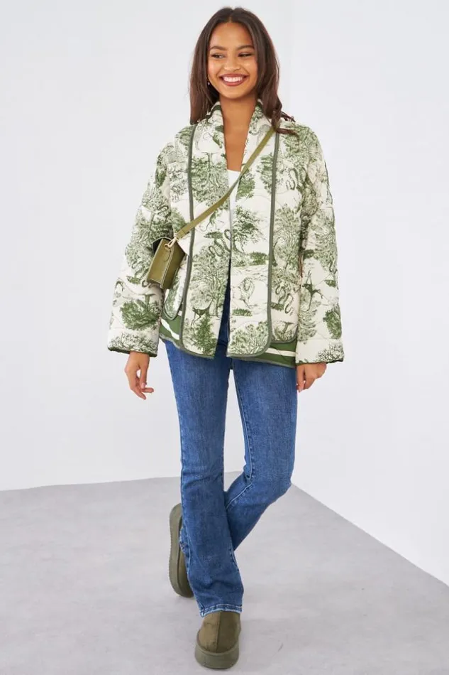Women Veste Matelasse Kaki Motif Jungle Khaki Brentiny Paris Jackets
