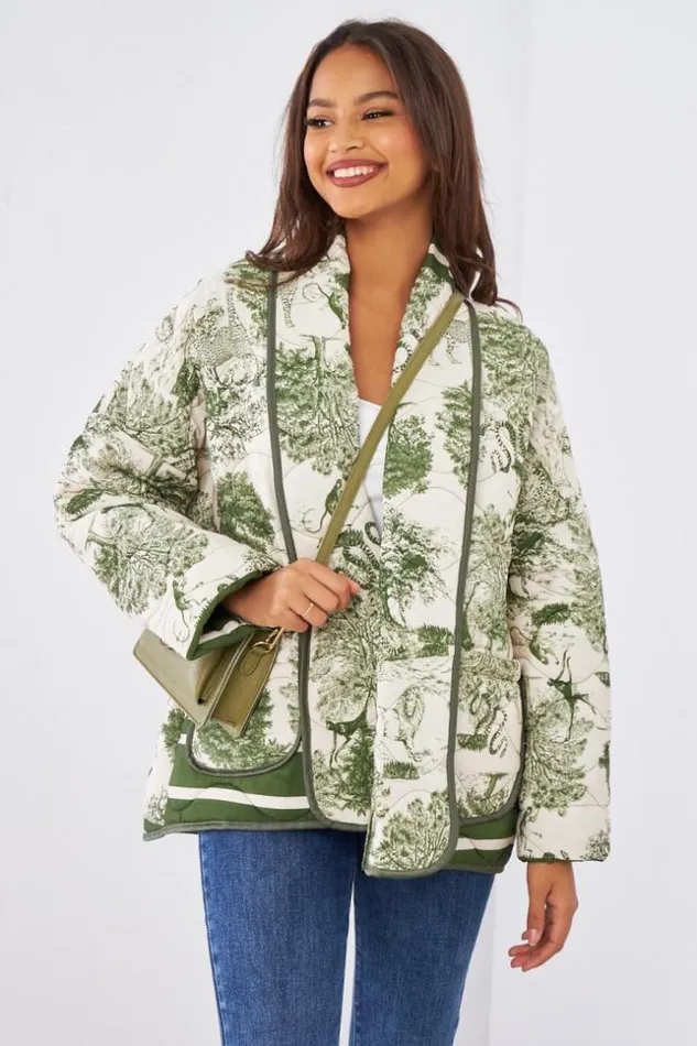 Women Veste Matelasse Kaki Motif Jungle Khaki Brentiny Paris Jackets
