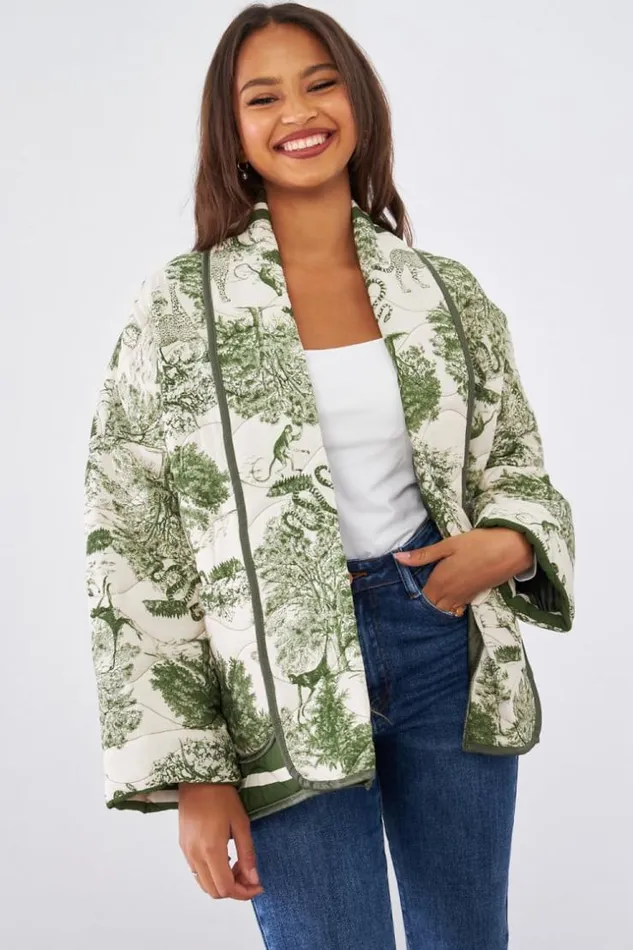 Women Veste Matelasse Kaki Motif Jungle Khaki Brentiny Paris Jackets