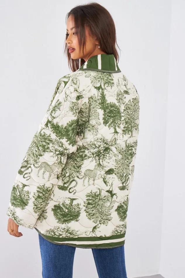 Women Veste Matelasse Kaki Motif Jungle Khaki Brentiny Paris Jackets