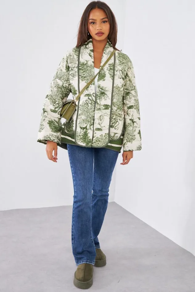 Women Veste Matelasse Kaki Motif Jungle Khaki Brentiny Paris Jackets