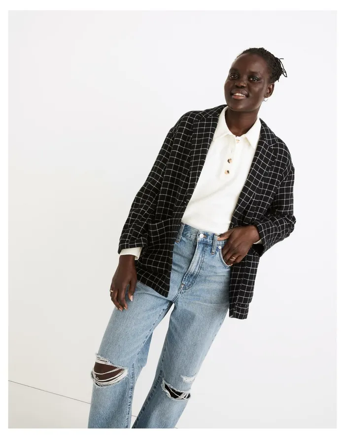 Women Waffleback Shaw Blazer In Windowpane True Black Madewell Jackets