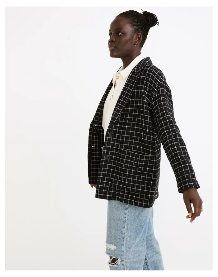 Women Waffleback Shaw Blazer In Windowpane True Black Madewell Jackets Women Waffleback Shaw Blazer In Windowpane True Black Madewell Jackets