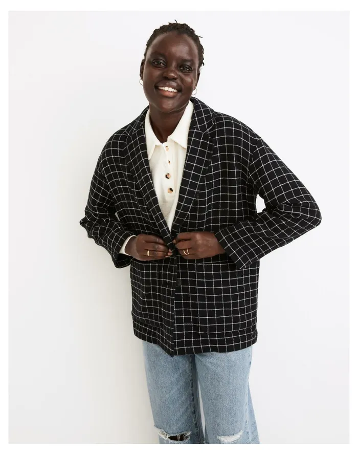 Women Waffleback Shaw Blazer In Windowpane True Black Madewell Jackets Women Waffleback Shaw Blazer In Windowpane True Black Madewell Jackets