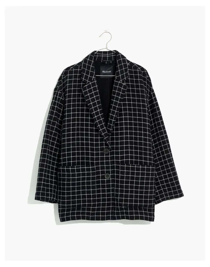 Women Waffleback Shaw Blazer In Windowpane True Black Madewell Jackets Women Waffleback Shaw Blazer In Windowpane True Black Madewell Jackets