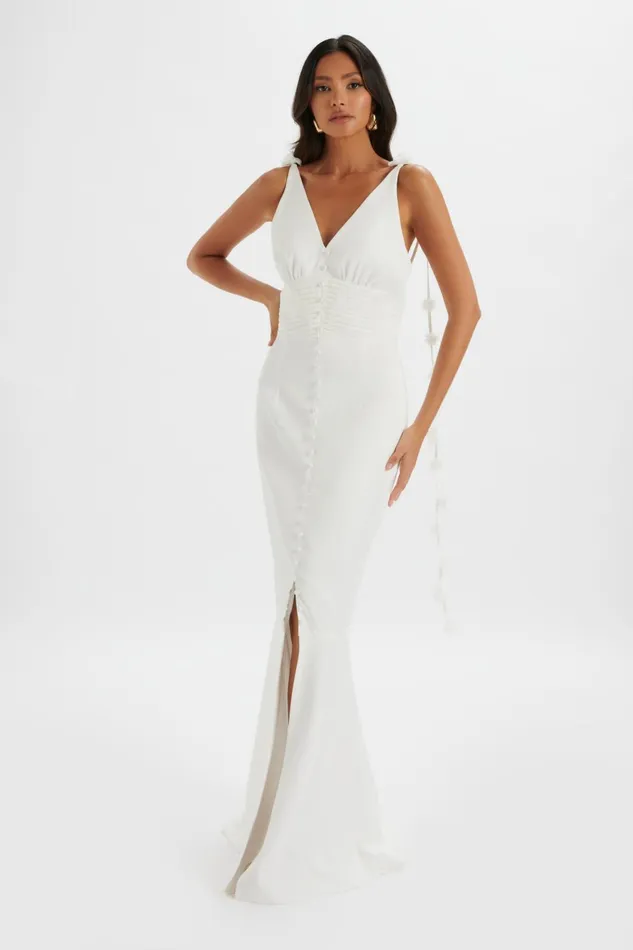 Women Wedding Dresses Lavish Alice NOVIE Floral Strap Satin Fit And Flare Maxi Dress In Ivory Ivory Women Wedding Dresses Lavish Alice NOVIE Floral Strap Satin Fit And Flare Maxi Dress In Ivory Ivory