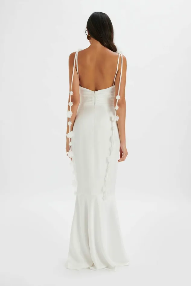 Women Wedding Dresses Lavish Alice NOVIE Floral Strap Satin Fit And Flare Maxi Dress In Ivory Ivory