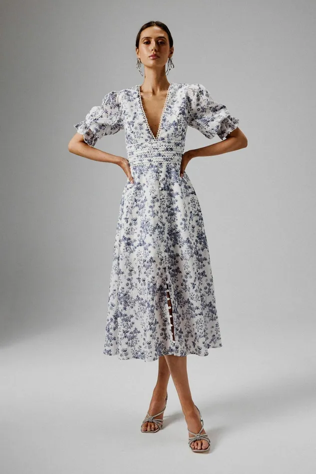 Women Wedding Guest Lavish Alice CINDY Micro Button And Loop Detail Long Midi Dress In Blue Porcelain Print Blue Porcelain P Women Wedding Guest Lavish Alice CINDY Micro Button And Loop Detail Long Midi Dress In Blue Porcelain Print Blue Porcelain P