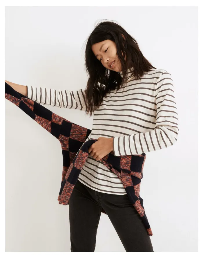 Women Whisper Cotton Turtleneck In Esme Stripe Antique Cream Madewell Tees