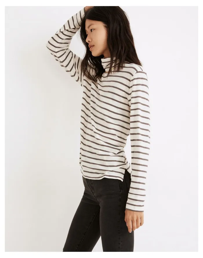 Women Whisper Cotton Turtleneck In Esme Stripe Antique Cream Madewell Tees Women Whisper Cotton Turtleneck In Esme Stripe Antique Cream Madewell Tees