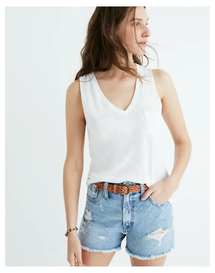 Women Whisper Cotton V Neck Pocket Tank Optic White Madewell Tees