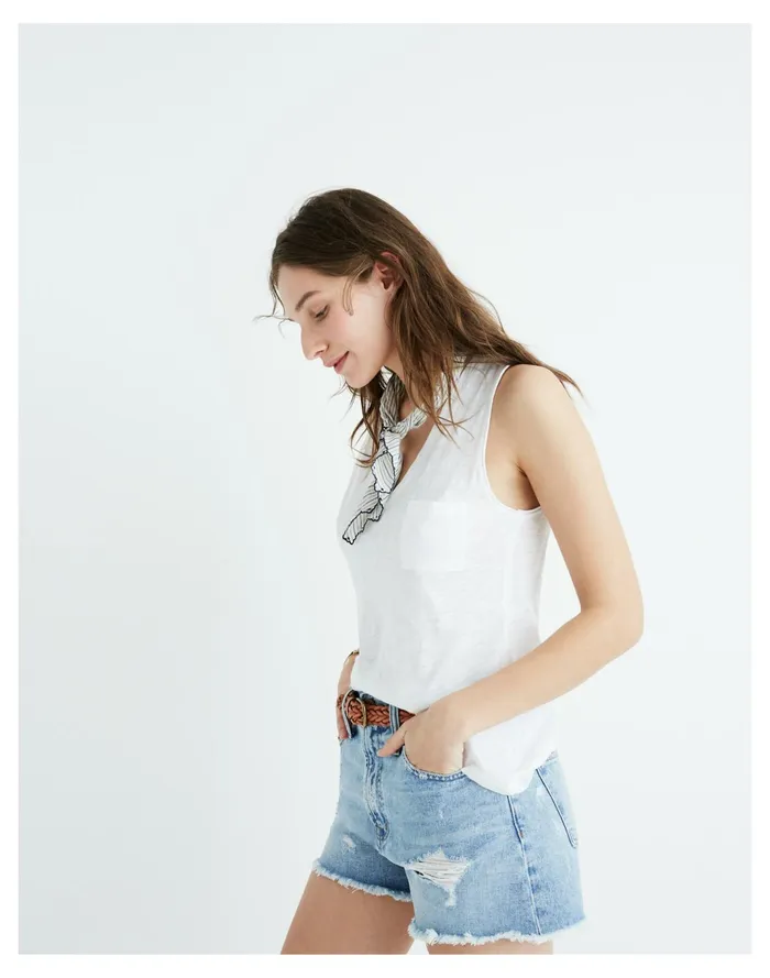 Women Whisper Cotton V Neck Pocket Tank Optic White Madewell Tees Women Whisper Cotton V Neck Pocket Tank Optic White Madewell Tees