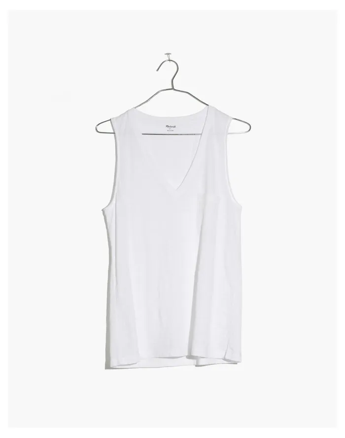 Women Whisper Cotton V Neck Pocket Tank Optic White Madewell Tees Women Whisper Cotton V Neck Pocket Tank Optic White Madewell Tees
