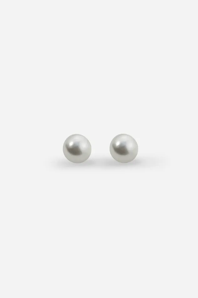 Women White 8mm Faux Pearl Sterling Silver Stud Earrings Roman Jewellery