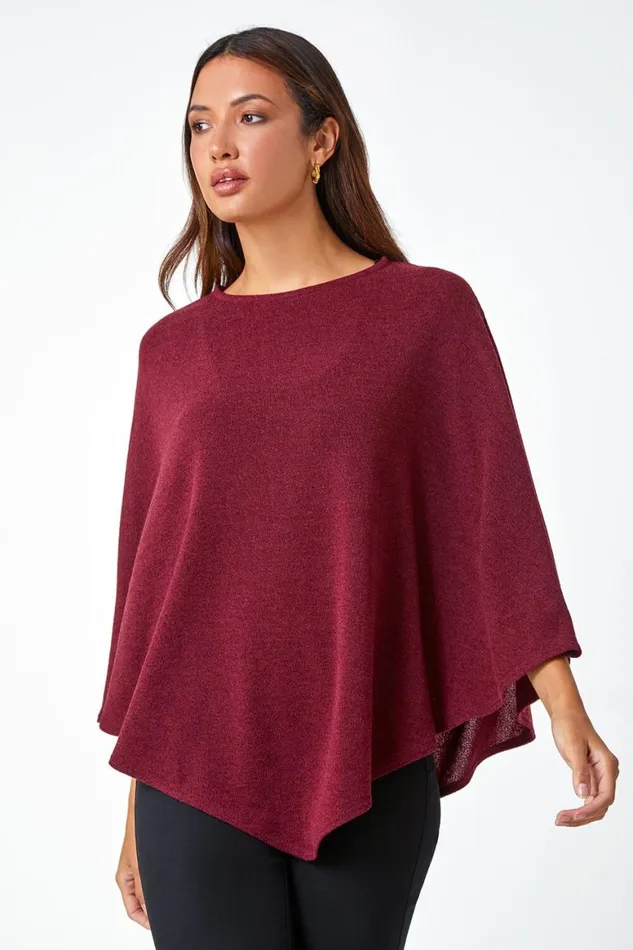 Women Wine Marl Overlay Stretch Top Roman Tops