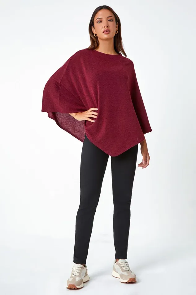 Women Wine Marl Overlay Stretch Top Roman Tops