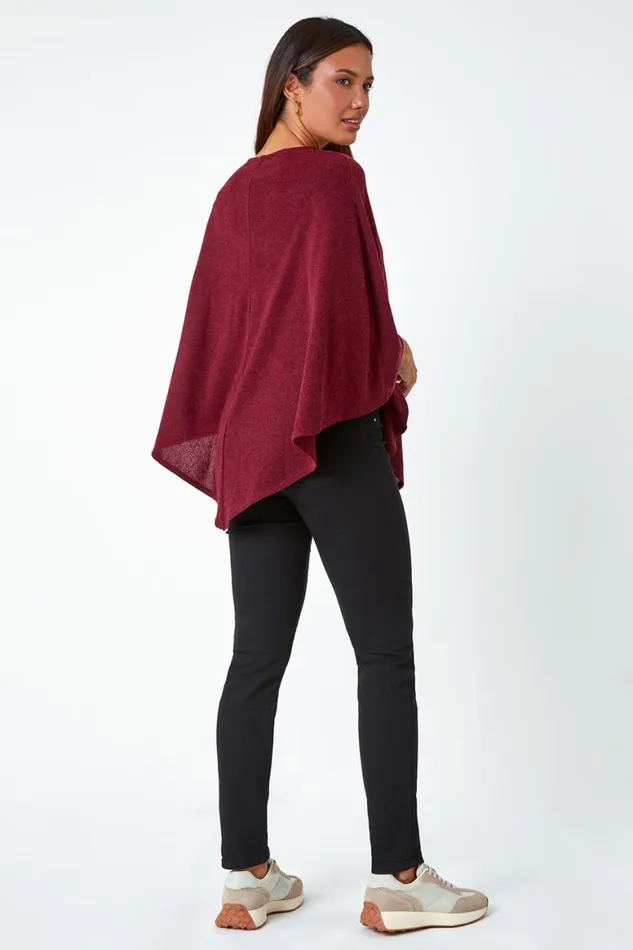 Women Wine Marl Overlay Stretch Top Roman Tops