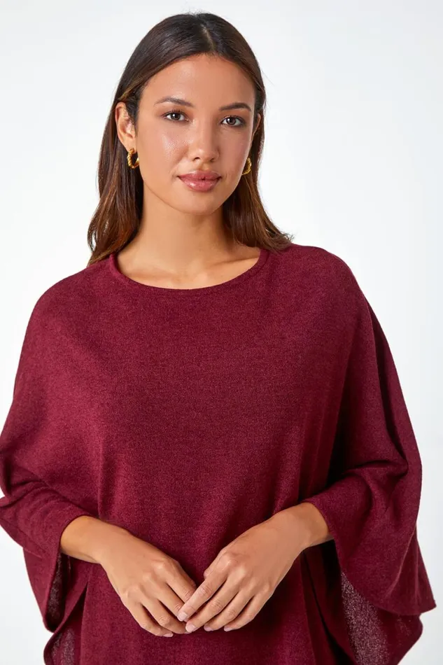 Women Wine Marl Overlay Stretch Top Roman Tops