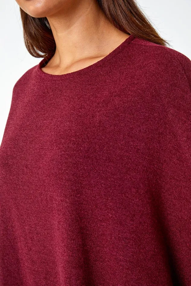 Women Wine Marl Overlay Stretch Top Roman Tops